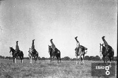 Giovani ' avanguardisti' gi inseriti nell'organigramma del Centro Rifornimento Quadrupedi di Persano. Da sin. : Mario Carrozza, Luigi Tartaglia, Gerardo Iorio, Eugenio Iorio, Giovanni Gallotta. In evidenza la maggiore funzionalit equestre dei cavalli a mantello sauro rispetto ai grigi. Su indicazione di Antonino Gallotta]